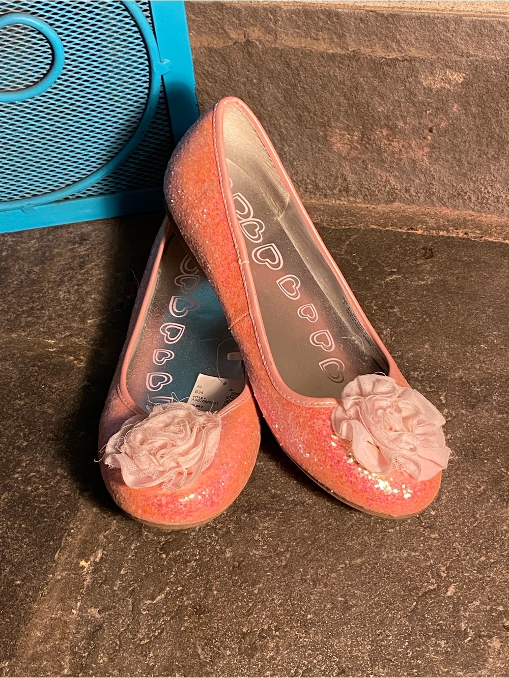 NWT Children’s Place girls ballet flats,pink irridescent glitter,rose,5 Youth